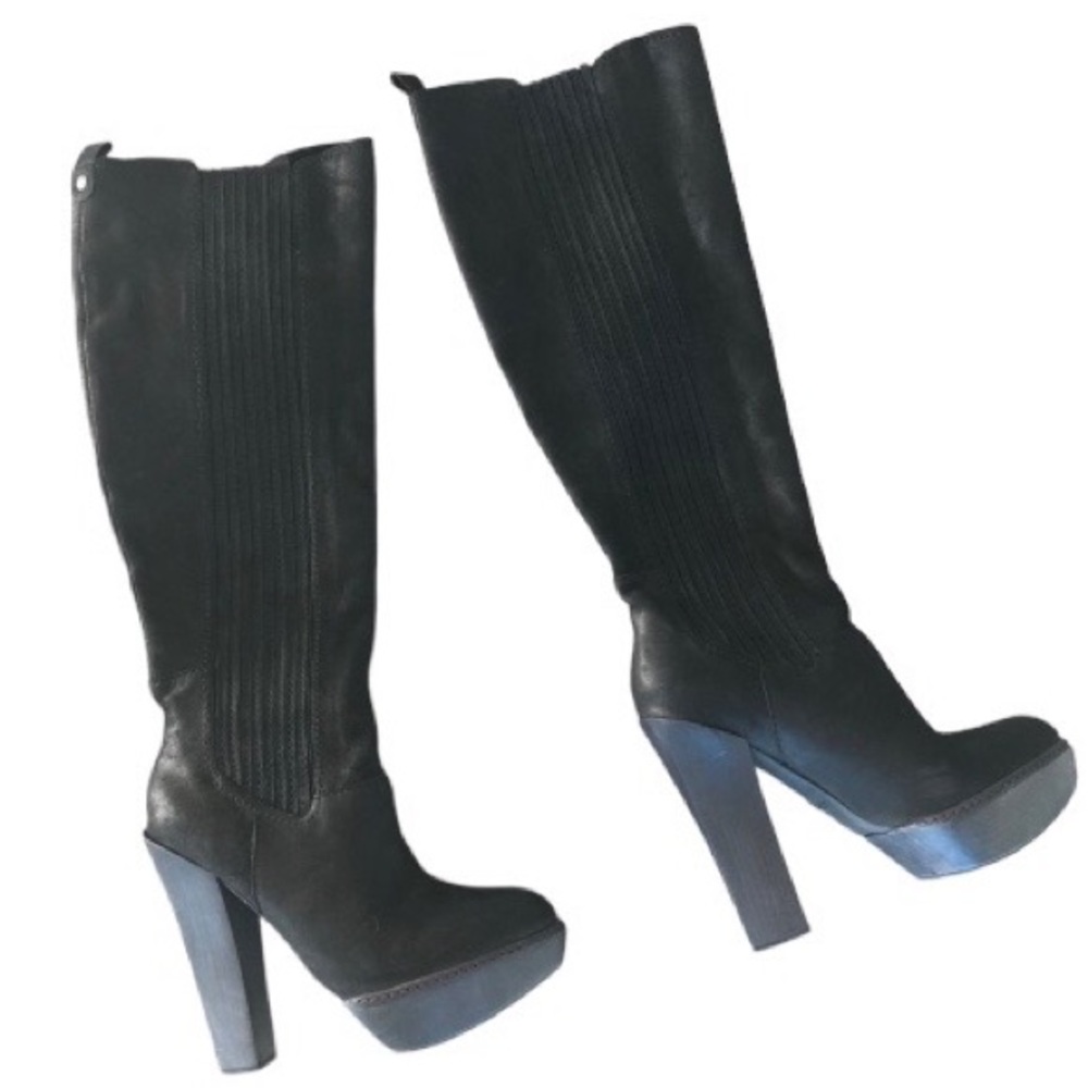 Joe's Jeans Ginger Moto Platform Heeled Black Leather Boots 7.5M